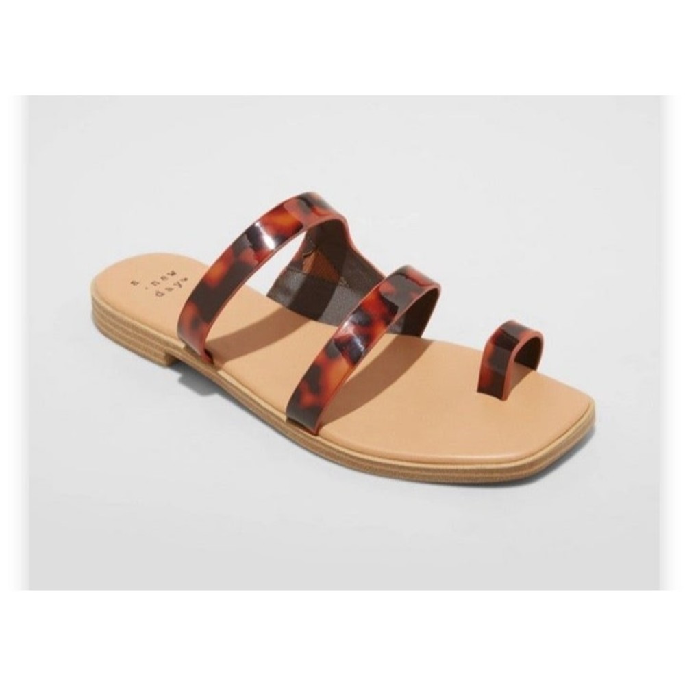 NWT Womens size 11 tortoise print toe loop slide sandal (H60)